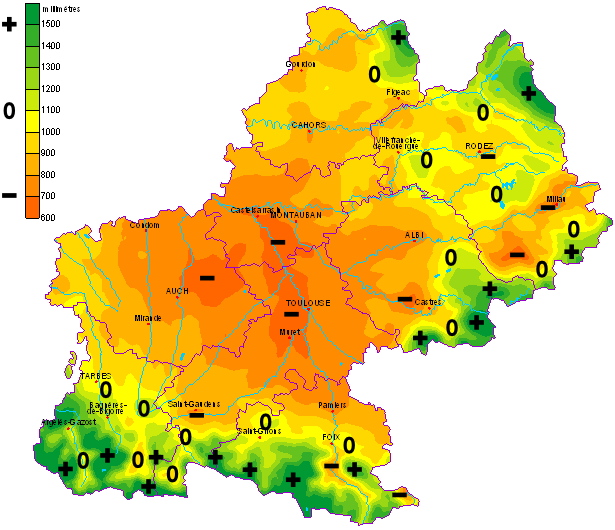 Carte des cumuls de précipitations en Midi-Pyrénées Carte des cumuls de précipitations en Midi-Pyrénées